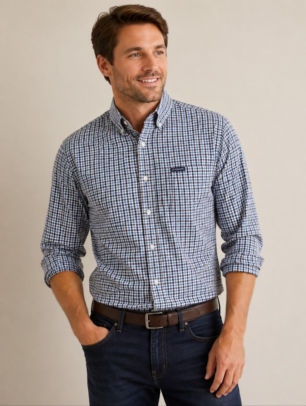 Chaps Men's Blue Gingham Button-Down Shirt